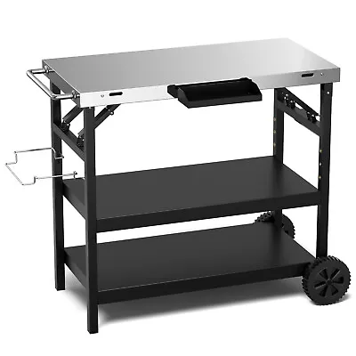 Costway 3-Shelf Movable Grill Cart Table  Multifunctional Stainless Steel • $129.98