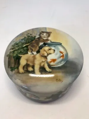Vintage Kitty & Puppy Music Box Goldfish Bowl Limited Edition 1992 Ardleigh • $22