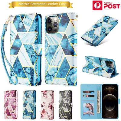 $14.99 • Buy For IPhone 12 11 Pro Max Mini XS 8/SE Plus Case Marble Leather Wallet Flip Cover