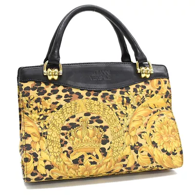 Vintage GIANNI VERSACE Baroque Leopard Print Tote Hand Bag PVC S4f9 U01T • $240