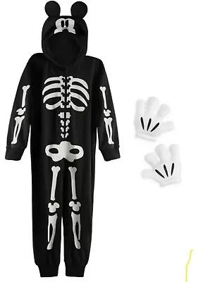 Mickey Mouse Hooded Costume Sz 4 Kids Glow-in-the-Dark Skeleton Disney Store NWT • $62.89