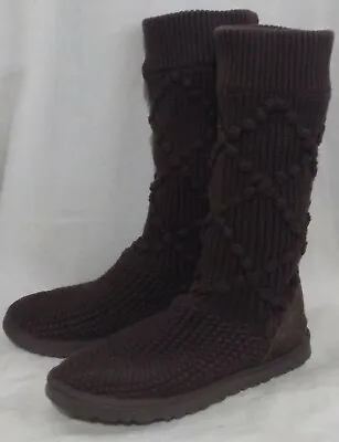 Ugg Australia Classic Brown Argyle Knit Sweater Boots 5879 Womens Size 7  B • $33.25