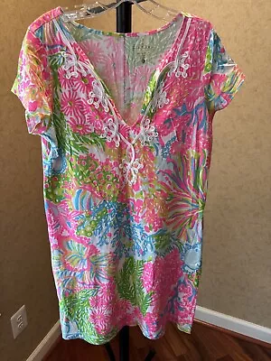 Lilly Pulitzer Women's Cotton Short Sleeve  Dress Printed - Size L Pre-Owned  • $44.99