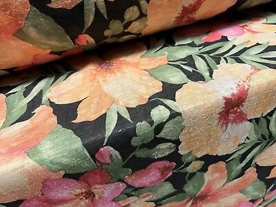 £5.99 • Buy Thick & Thin Stretch Single Jersey Fabric, Per Metre - Amaryllis Print - Black