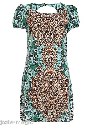 Miss Selfridge Animal Print Shift Mini Dress 8 36 Leopard Floral Mini Brown New • $24.87