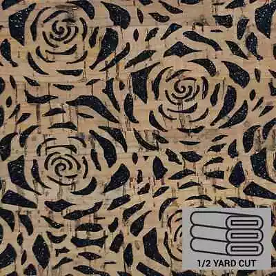 Sallie Tomato Cork Fabric Black Glitter Backed Roses 1/2 Yard X 25  • $27.95