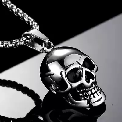 Mens Biker Skull Pendant Necklace Men Stainless Steel Chain Punk Gothic Gift USA • $7.99