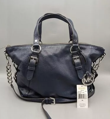 Authentic MICHAEL KORS Navy Blue Leather Satchel Bag Tote Handbag Purse-NWT • $79