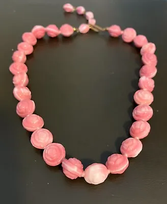 Vintage Pink Glass Rose Bead Necklace • $50