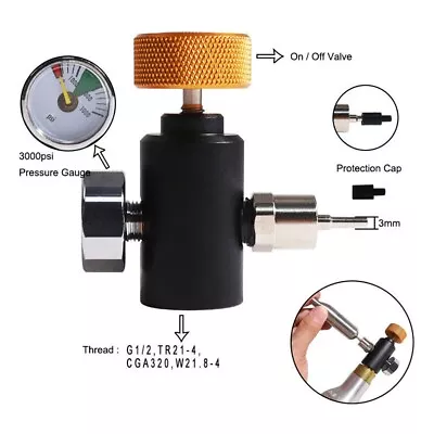 Air Valve Adaptor Inflatable Pump CO2 Regulator With Pressure Gauge High Quality • £24.49