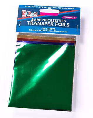 10 Sheets Transfer Foils Assorted Colours Red Blue Green Silver & Gold S57067 • £2.45