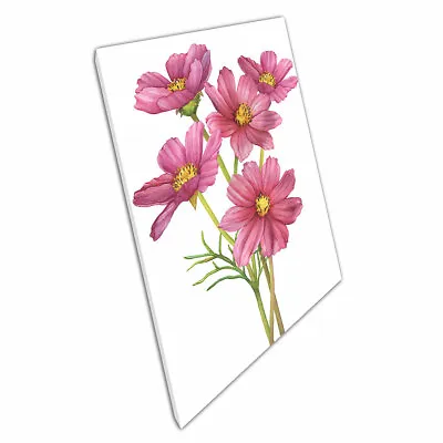 Sweet Watercolour Bouquet Of Pink Garden Cosmos Flowers Wall Art Print On Canvas • £20.50
