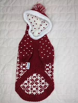 Christmas Dog Sweater Medium Red Knit Hoodie Winter Sweater  • $9.99