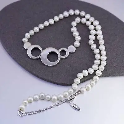 16+2” Misaki Sterling Silver 925 Handmade Necklace With Pearls Circle Pendant • $99