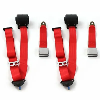 VW Type 3 Squareback Airplane 3pt Red Retractable Bucket Seatbelt Kit - 2 • $179.95