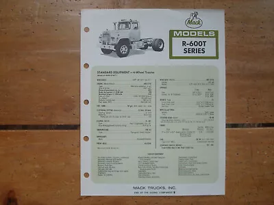 1971 Mack R-600T Series 4-Wheel Tractor Specifications Brochure • $12.12