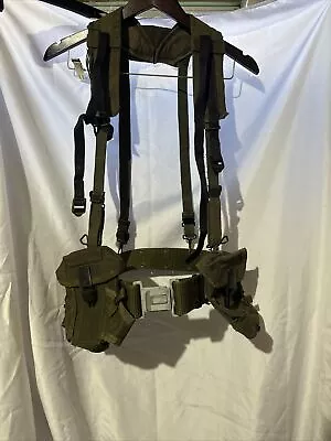 Vintage US Army War Web Gear Belt Harness Suspenders 2 Ammo Pouches Early 80s • $59.99