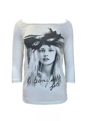 MAISON SCOTCH Women's White Printed 3/4 Sleeve T-Shirt #780 XSNWT • $26