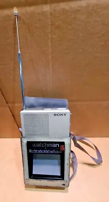 Vintage Sony Watchman FD-40A Silver Flat Mini Travel TV [VHF UHF] Case See Video • $24.99