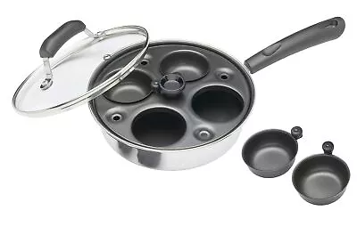 4 Egg Poacher Pan Carbon Steel Round Shape Non Stick Extra Deep Poacher Pan New • £17.75