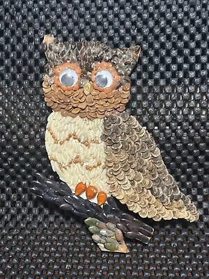 MCM Vintage OWL Hanging WALL Folk ART Plaque. Seed Art. • $10