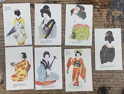 Vintage Set Of 7 Japanese Geisha Prints Postcard Sized. • $3.56