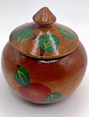 Vintage Handmade Hand Carved Round Wooden Trinket Jewelry Box Jar Bowl With Lid • $10.99