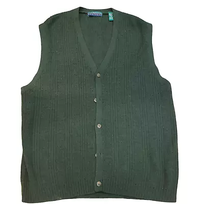 Vintage Wool Blend Sweater Vest XL Green V-neck Button Classic Academia 90s Y2K • $27.37