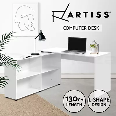 Artiss Computer Desk Bookshelf Swivelling Shelf Study Table Office White 130CM • $149.95