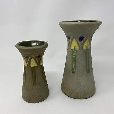 Roseville Antique Mostique Vase Mission Style 1916 8” & 6” Set Of Two • $225