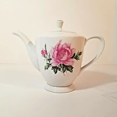 National Silver Co. Porcelain White Rose Chinese 4 Cup Floral Teapot With Lid • $34.97