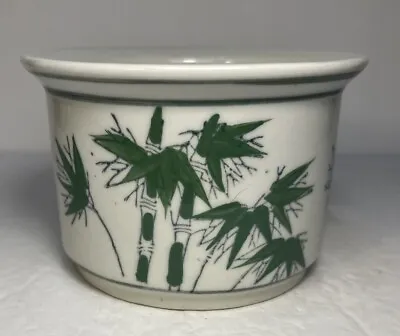 VTG Hand Painted Ceramic Bonsai Succulent Planter Pot White Green Bamboo Round • $22