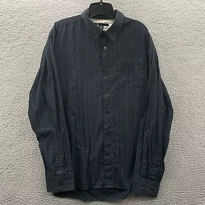 VOLCOM Shirt Mens Large Striped Button Up Long Sleeve Black * • $13.95