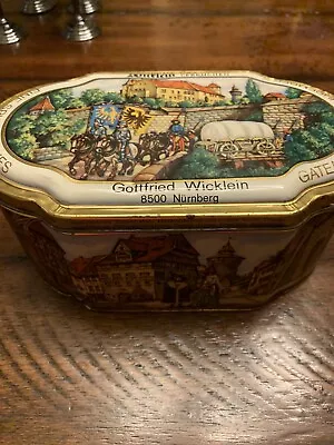 Vintage Collectible German Tin Box Gottfried Wicklein Nuremberg Spice Cake Used • $15