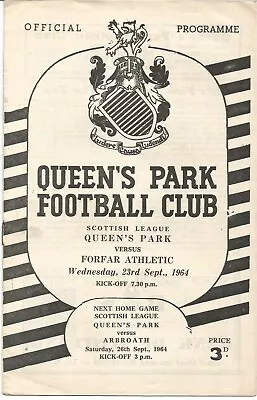 1964/65 Prog QUEEN'S PARK V FORFAR ATHLETIC (Div 2)    • £0.99