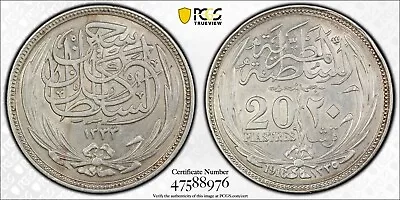 1916 20 Piastres Egypt (silver) Ah1335 (km#321)  Pcgs Au55 #47588976 • $359.99