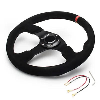 14” 350mm Deep Dish 6Bolt Suede Leather JDM Sport Racing Drifting Steering Wheel • $43.23