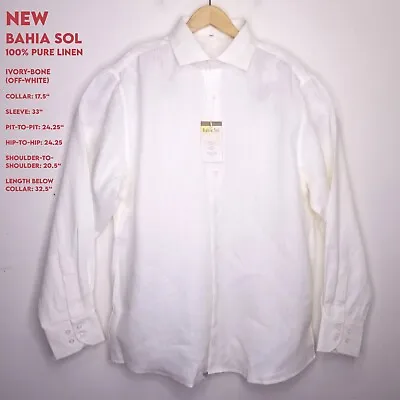 NEW Bahia Sol Men XL Ivory-Bone Linen Fitted Long Sleeve Casual Button Up Shirt • $22.88