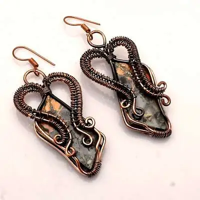 Brecciated Mookaite Drop Dangle Copper Wire Earrings Jewelry 2.52  AE-4941 • $3.99