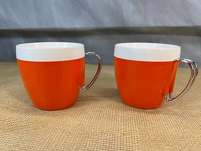 Vintage NFC Insulated Mug Cup Thermo Serv Orange/White Metal Handle MCM 8 Fl Oz • $9.95