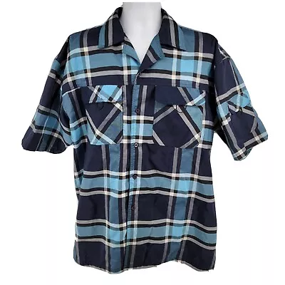 Veezo Blue Plaid Canvas Utility Pocket Short Sleeve Shirt Size XL • $16.96