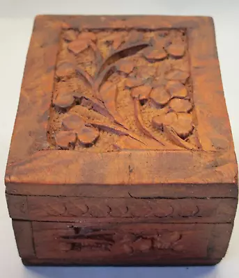 Vintage Hand Carved Wood Jewelry Box India 3  X 2 1/4  X 1 1/2  • $6.50