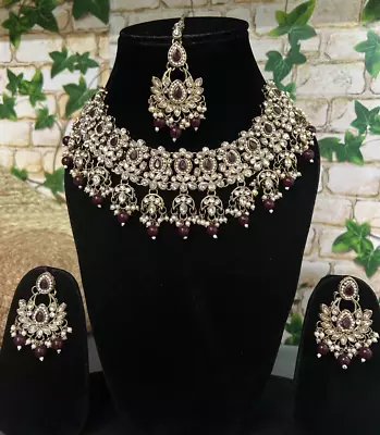 Indian Bollywood Silver Plated Kundan Choker Bridal Necklace Earrings Jewelry • $29.03