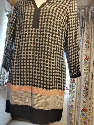 M&S Black Geometric Patterned Tunic Dress Size 18 • £4.99