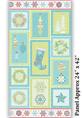 24  Christmas Fabric Panel ~ Benartex Amanda Murphy Sparkle ~ Stocking Wreath • $6