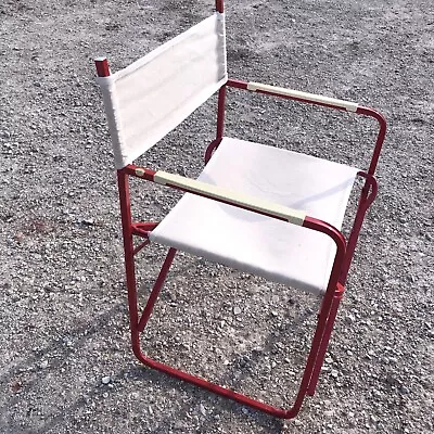 Vintage Retro Italian Lerolin Red Cream Directors Garden Deck Chair Folding READ • $25