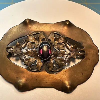 Big Massive Cooper Marple Leafes  Brooch With Purple Cabochon Glass • $65