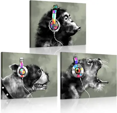 3 Piece Modern Gorilla Monkey Music Canvas Art Wall Painting Abstract Animal Hap • $52.01