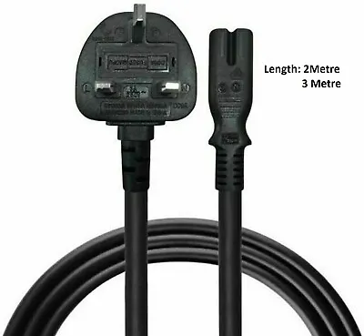 Uk Power Cable Figure Of 8 Lead C7 For Laptop Stereo Cd Player Ps2 Sky Box Cable • £5.99
