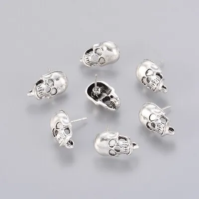 Skull Earring Posts With Loop 16mm X 8mm Antique Tibetan Silver 10pcs 5 Pairs • £3.75